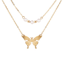 Load image into Gallery viewer, Double Imitation Pearl Butterfly Pendant Necklace Creative Vintage Clavicle Chain Pearl Necklace Jewelry Accessories