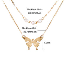 Load image into Gallery viewer, Double Imitation Pearl Butterfly Pendant Necklace Creative Vintage Clavicle Chain Pearl Necklace Jewelry Accessories