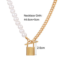 Load image into Gallery viewer, Creative Vintage Metal Lock Pendant Pearl Necklace Clavicle Chain Fashion Pearl Necklace Jewelry Accessories