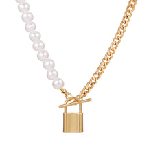 Load image into Gallery viewer, Creative Vintage Metal Lock Pendant Pearl Necklace Clavicle Chain Fashion Pearl Necklace Jewelry Accessories