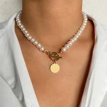 Load image into Gallery viewer, Vintage Pearl Necklace Disc Pendant Necklace Niche Clavicle Chain Simple Necklace Jewelry Accessories
