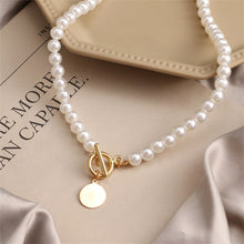 Load image into Gallery viewer, Vintage Pearl Necklace Disc Pendant Necklace Niche Clavicle Chain Simple Necklace Jewelry Accessories