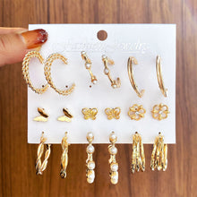 Load image into Gallery viewer, Fashion Creative Pearl Chain Earring Set Heart Moon Pentagram Stud Earrings Jewelry Accessories for Women