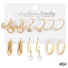 Load image into Gallery viewer, Fashion Creative Pearl Chain Earring Set Heart Moon Pentagram Stud Earrings Jewelry Accessories for Women