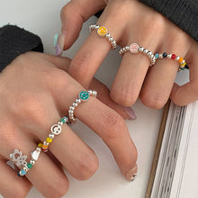 Load image into Gallery viewer, Colorful Beaded Smiley Beaded Rings Niche Design Rings Colorful Rings Elastic Rope Ring Women Jewelry Accessories