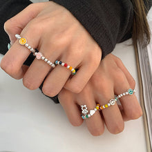 Load image into Gallery viewer, Colorful Beaded Smiley Beaded Rings Niche Design Rings Colorful Rings Elastic Rope Ring Women Jewelry Accessories