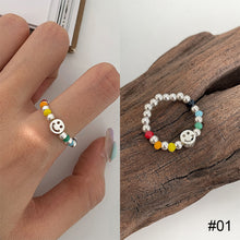 Load image into Gallery viewer, Colorful Beaded Smiley Beaded Rings Niche Design Rings Colorful Rings Elastic Rope Ring Women Jewelry Accessories