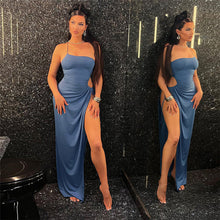 Load image into Gallery viewer, Fashion Sexy Solid Color Tube Top Slit Slim Fit Hollow Off Shoulder Temperament Long Sheath Dress