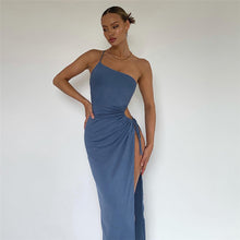 Load image into Gallery viewer, Fashion Sexy Solid Color Tube Top Slit Slim Fit Hollow Off Shoulder Temperament Long Sheath Dress
