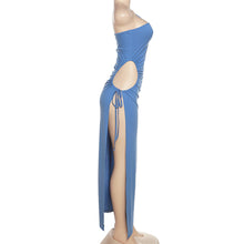 Load image into Gallery viewer, Fashion Sexy Solid Color Tube Top Slit Slim Fit Hollow Off Shoulder Temperament Long Sheath Dress