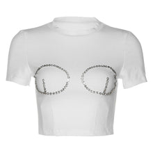 Load image into Gallery viewer, Summer Breathable Women Solid Color All-match Fashion Wild Rhinestone Short-sleeved Slim T-shirt