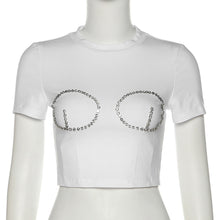 Load image into Gallery viewer, Summer Breathable Women Solid Color All-match Fashion Wild Rhinestone Short-sleeved Slim T-shirt