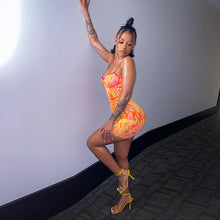 Load image into Gallery viewer, Sexy Babes Artistic Line Print Summer Suspenders Halter Lowcut Short Strapless Back Slim Hip Dress
