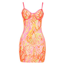 Load image into Gallery viewer, Sexy Babes Artistic Line Print Summer Suspenders Halter Lowcut Short Strapless Back Slim Hip Dress
