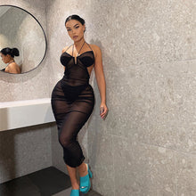 Load image into Gallery viewer, New Sexy Hot Girl Tube Halterneck Open Back Mesh Perspective Pleated Slim Fit Hip Dress