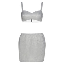 Load image into Gallery viewer, Silver Shining Sexy Nightclub Halter Top Camisole + Slim Pack Hip Skirt Set Fashion Two-piece Suit