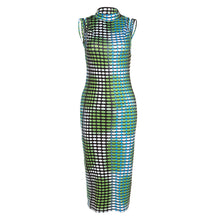Load image into Gallery viewer, Street Shooting Fashion Plaid Print Gradient Color Round Neck Elegant Women Long Slim Fit Hip Dress