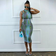 Load image into Gallery viewer, Street Shooting Fashion Plaid Print Gradient Color Round Neck Elegant Women Long Slim Fit Hip Dress