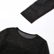 Load image into Gallery viewer, Sexy Mesh Pleated Bodysuit See-through Hip Skirt Set Black Waist Hollow Skirt Suit For Nightclub Party Dating