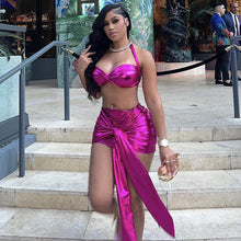 Load image into Gallery viewer, Nightclub Party Fashion Sexy Navel Halterneck Top + Lace-up Wrap Hip Skirt Slim Fit Open Back Suit