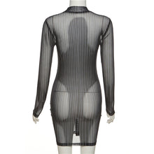 Load image into Gallery viewer, Fashion 3D Line Print Striped Slim Fit Dress Long Sleeve Summer Mesh Perspective Nightclub Sexy Slim Hip Dress