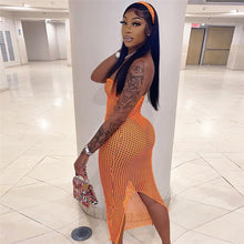 Load image into Gallery viewer, Hollow Mesh Sexy Tube Top Perspective Nightclub Party Lowcut Solid Color Long Slim Fit Wrap Hip Dress