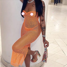 Load image into Gallery viewer, Hollow Mesh Sexy Tube Top Perspective Nightclub Party Lowcut Solid Color Long Slim Fit Wrap Hip Dress