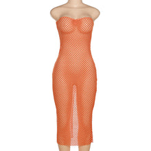 Load image into Gallery viewer, Hollow Mesh Sexy Tube Top Perspective Nightclub Party Lowcut Solid Color Long Slim Fit Wrap Hip Dress
