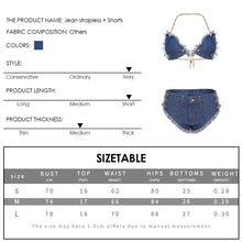 Load image into Gallery viewer, Chain Halter Neck Open Back Fringed Denim Tube Top + Shorts Two Piece Set Sexy Babes Slim Fit Denim Suit