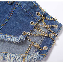 Load image into Gallery viewer, Chain Halter Neck Open Back Fringed Denim Tube Top + Shorts Two Piece Set Sexy Babes Slim Fit Denim Suit