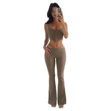 Load image into Gallery viewer, Fashion Solid Color Lowcut Irregular Camisole Tops + Flared Trousers Suit Women Waist Hollow Pants Set for Spring and Autumn