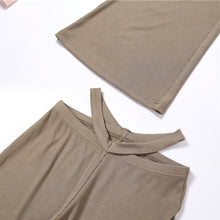 Load image into Gallery viewer, Fashion Solid Color Lowcut Irregular Camisole Tops + Flared Trousers Suit Women Waist Hollow Pants Set for Spring and Autumn