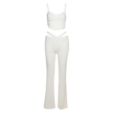Load image into Gallery viewer, Fashion Solid Color Lowcut Irregular Camisole Tops + Flared Trousers Suit Women Waist Hollow Pants Set for Spring and Autumn