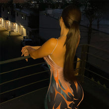Load image into Gallery viewer, Contrast Color Fashion Print Off Shoulder Sling Lowcut Slim Fit Open Back Long Hollow Sexy Wrap Hip Dress