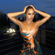 Load image into Gallery viewer, Contrast Color Fashion Print Off Shoulder Sling Lowcut Slim Fit Open Back Long Hollow Sexy Wrap Hip Dress