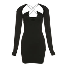 Load image into Gallery viewer, Sexy Lowcut Hollow Solid Color Open Back Halterneck Long Sleeve Summer Short Slim Fit Wrap Hip Dress
