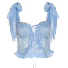 Load image into Gallery viewer, Off-shoulder Bowknot Straps Slim Hollow Mesh Navel Crop Top Suspenders Vest Fashion Women Sling T-shirt