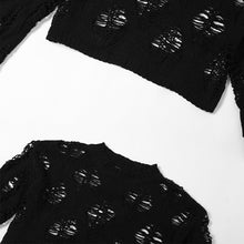 Load image into Gallery viewer, Round Neck Long Sleeve Black Loose Thin Tops Women's Short Hollow Knitted Versatile Sweater