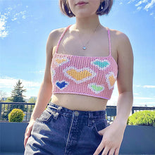 Load image into Gallery viewer, Summer Off-shoulder Slim Fit Knitted Crop Tops Vest Heart Print Fashion Women's Strap Halterneck Backless Knitted Sweater