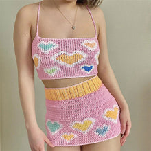 Load image into Gallery viewer, Summer Off-shoulder Slim Fit Knitted Crop Tops Vest Heart Print Fashion Women's Strap Halterneck Backless Knitted Sweater
