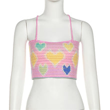Load image into Gallery viewer, Summer Off-shoulder Slim Fit Knitted Crop Tops Vest Heart Print Fashion Women's Strap Halterneck Backless Knitted Sweater