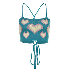 Load image into Gallery viewer, Summer Off-shoulder Slim Fit Knitted Crop Tops Vest Heart Print Fashion Women's Strap Halterneck Backless Knitted Sweater