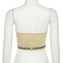 Load image into Gallery viewer, Solid Color Slim Off Shoulder Crop Tops Square Neck Belt Sexy Denim Open Back Wrap Chest Navel T-shirt Vest