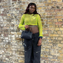 Load image into Gallery viewer, Loose Mesh-paneled Knitted Striped Top Sexy Perspective Long-sleeved All-match Round Neck Crop Top Sweater