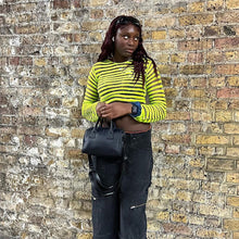 Load image into Gallery viewer, Loose Mesh-paneled Knitted Striped Top Sexy Perspective Long-sleeved All-match Round Neck Crop Top Sweater
