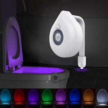 Load image into Gallery viewer, LED Toilet Seat Night Light Motion Sensor WC Light 8 Colors Changeable Lamp AAA Battery Powered Backlight for Toilet Bowl Child