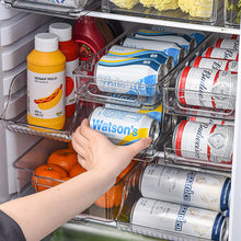 Load image into Gallery viewer, Refrigerator Double Layer Beverage Cans Holder Water Storage Rack Transparent Box Drinks Dispenser Soda Organizer Self-Rolling Finishing Shelf for Kitchen