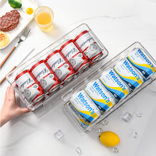 Load image into Gallery viewer, Refrigerator Double Layer Beverage Cans Holder Water Storage Rack Transparent Box Drinks Dispenser Soda Organizer Self-Rolling Finishing Shelf for Kitchen