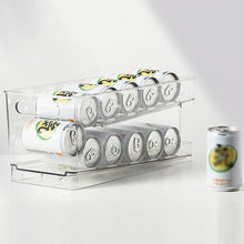 Load image into Gallery viewer, Refrigerator Double Layer Beverage Cans Holder Water Storage Rack Transparent Box Drinks Dispenser Soda Organizer Self-Rolling Finishing Shelf for Kitchen