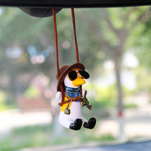 Load image into Gallery viewer, Cute Anime Pistol Cowboy Duck Car Rearview Mirror Pendant Decoration Super Cool Swing Duck Car Decor Pendant Auto Ornament Gift